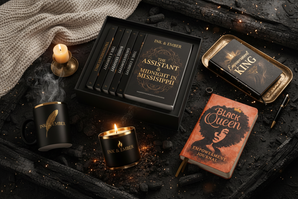 Supreme Ink and Ember Empowerment Bundle featuring books, candle, mug, and journals